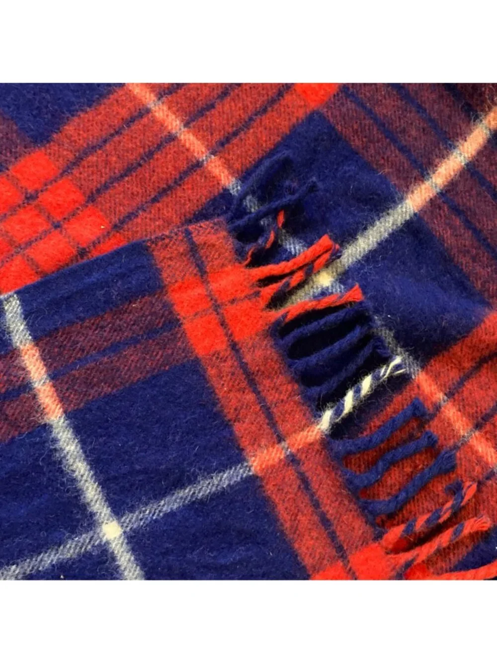 Red White And Blue Wool Plaid Blanket